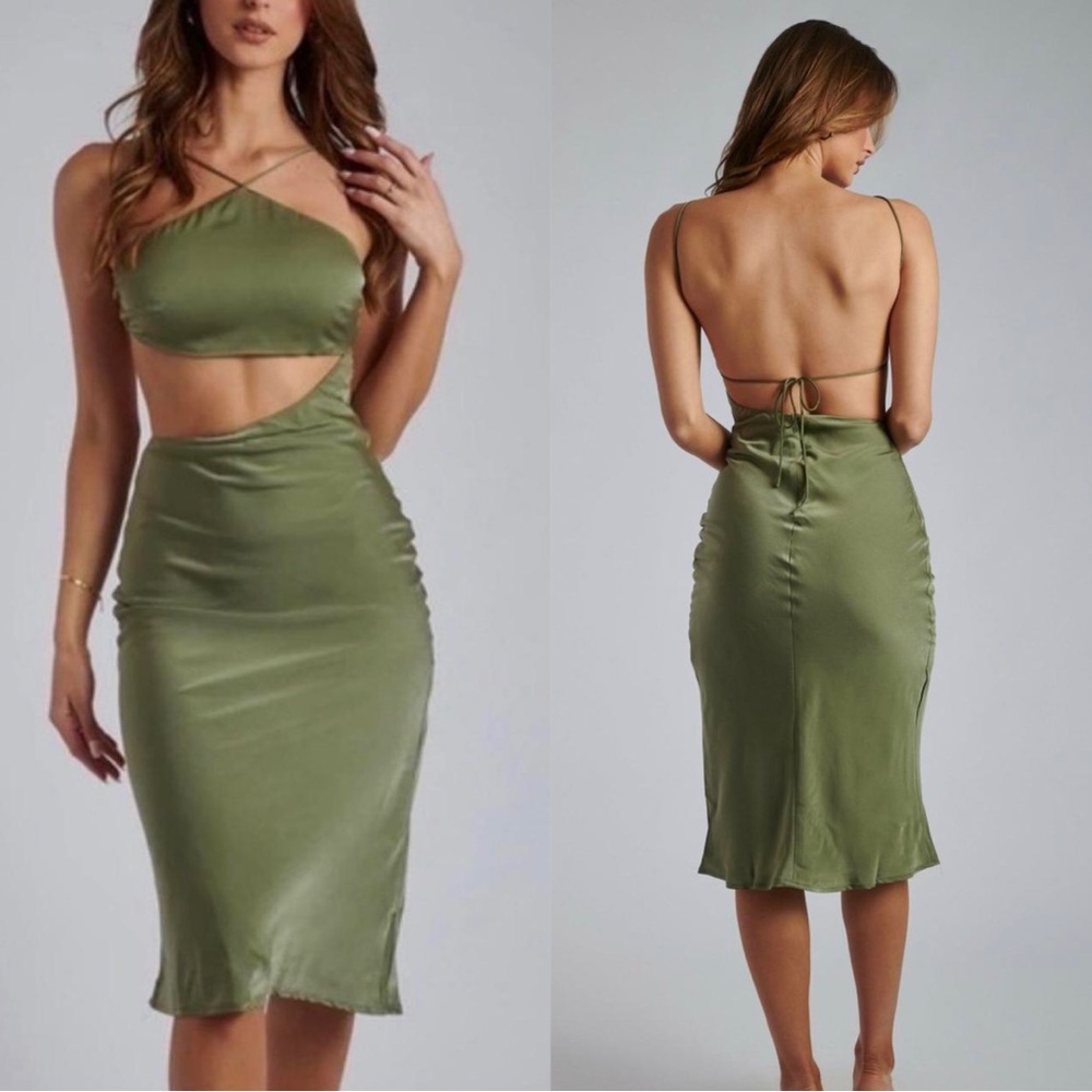Meshki Astrella Halter Cut Out Midi Dress - Cardamom